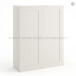 Frameless Pearl White 42" Tall Wall Cabinet - 2 Doors 3 Shelves