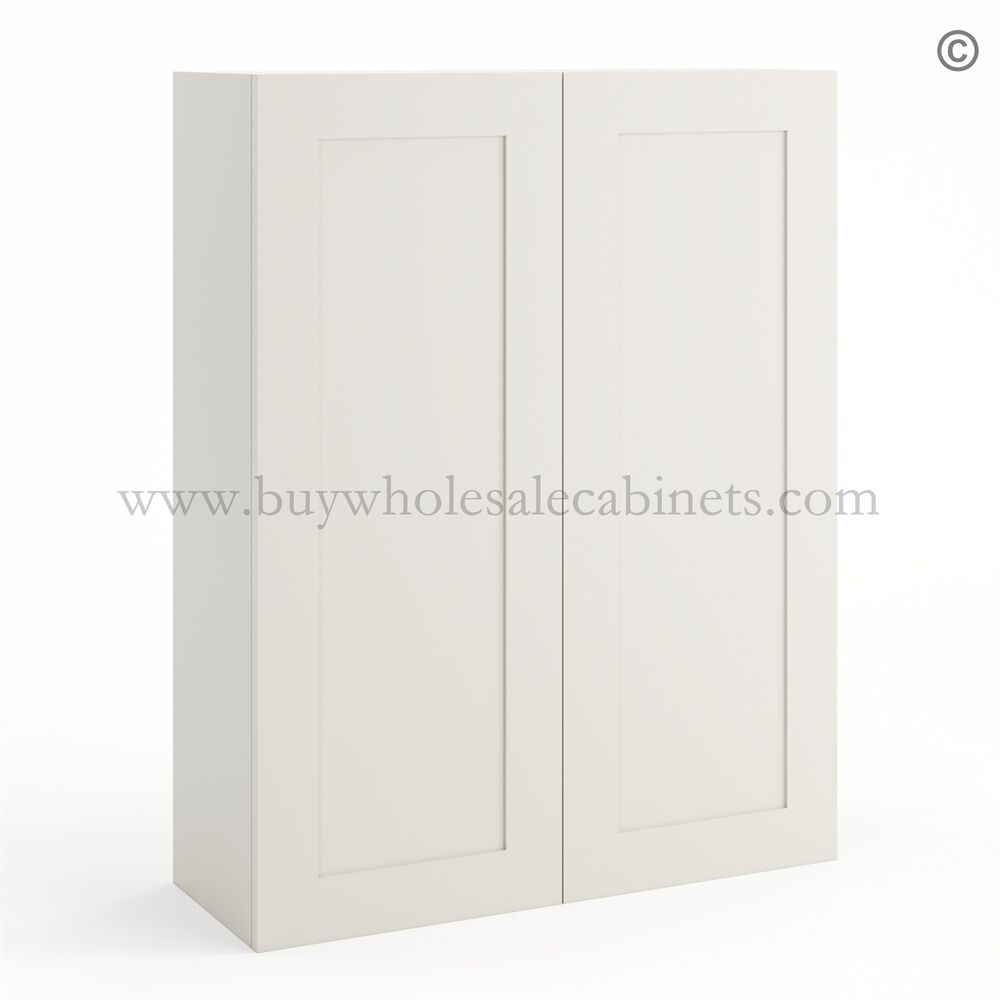 21-pearl-white-42”-high-two-doors-wall-cabinet-closed Frameless Pearl White 42" Tall Wall Cabinet - 2 Doors 3 Shelves - Image 1