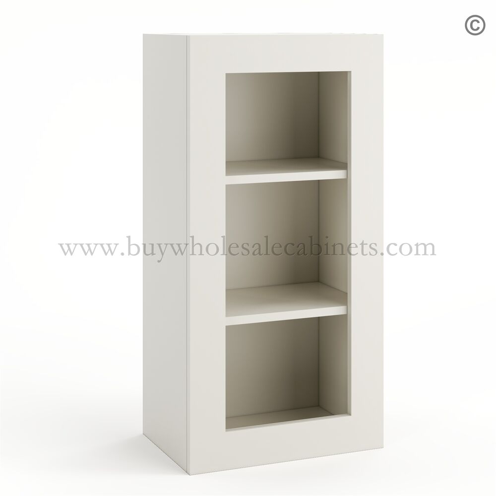 31-pearl-white-36”-high-glass-door-wall-cabinet-closed-no-glass Frameless Pearl White Wall Mullion Door - 1 Door 2 Shelves - Glass And Clips Not Included. - Image 1