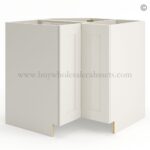 Frameless Pearl White Base Cabinet With Metal Lazy Susan, Folding Doors