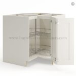 Frameless Pearl White Base Cabinet With Metal Lazy Susan, Folding Doors - Image 2