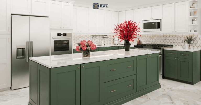 Two Tone Kitchen Cabinets Green and White Shaker