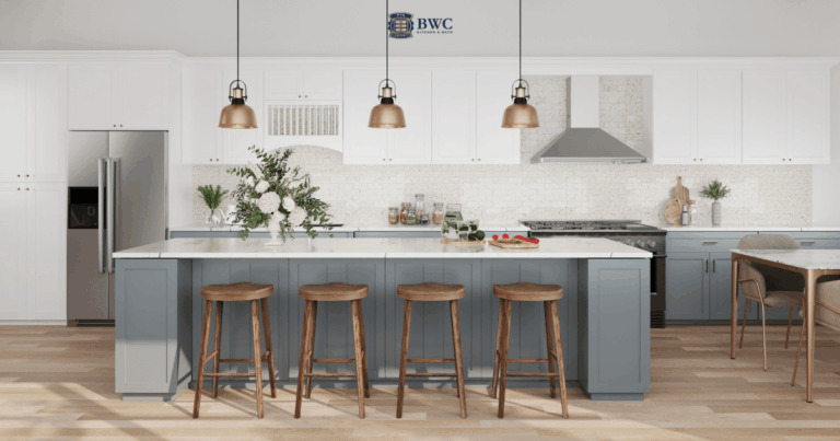 Two-Tone Kitchen Cabinets White Oak and Gray