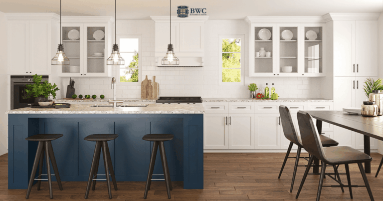 Two-Tone Kitchen Cabinets White Shaker and Navy Blue