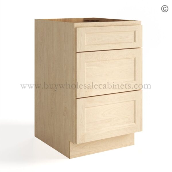 36 unfinished shaker closed three drawers base cabinet db15 3