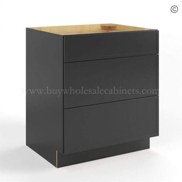 49 slim black shaker three drawer base closed finish side 3DB33