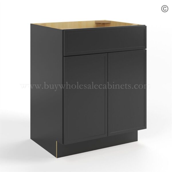 73 slim black shaker vanity sink base with one dummy drawer closed finish side VS27