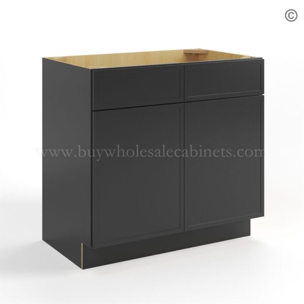 74 slim black shaker vanity sink base with two dummy drawer closed finish side VS36