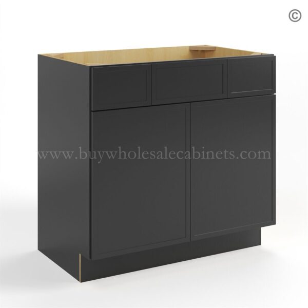 76 slim black shaker vaniy combo with two doors and two drawers closed finish side VSD36