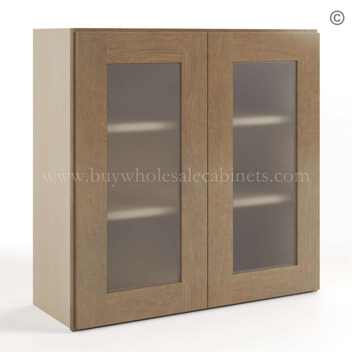 Rustic Wood Shaker 30" H Double Door Wall Cabinet with Glass Door - Image 2
