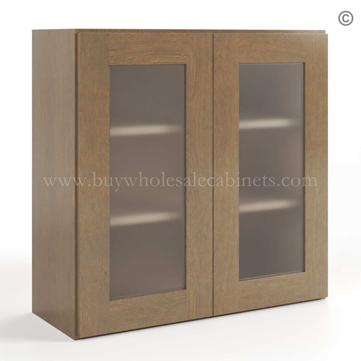 Rustic Wood Shaker 30 H Double Door Wall Cabinet with Glass Door