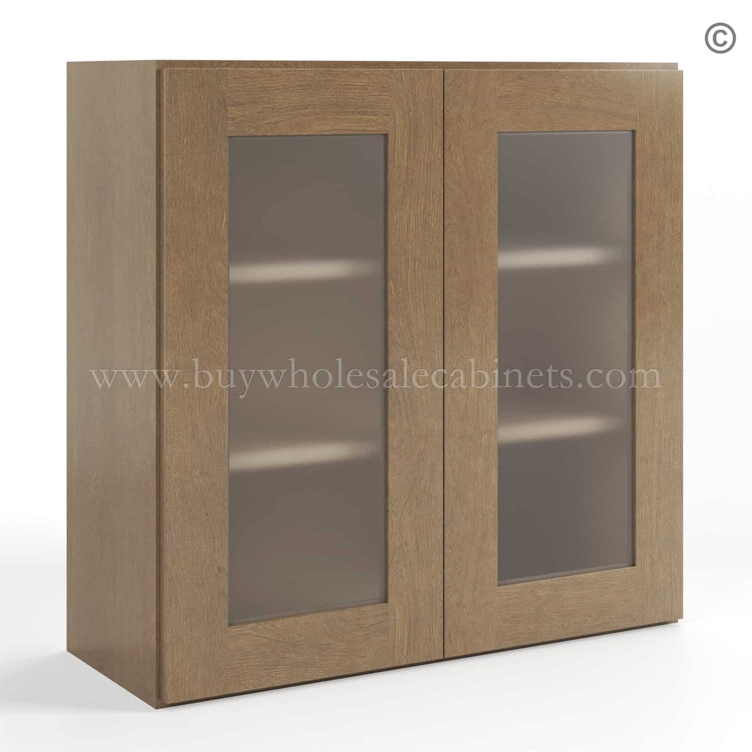 Rustic Wood Shaker 30 H Double Door Wall Cabinet with Glass Door