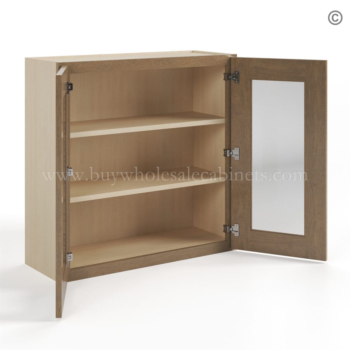 Rustic Wood Shaker 30" H Double Door Wall Cabinet with Glass Door - Image 3