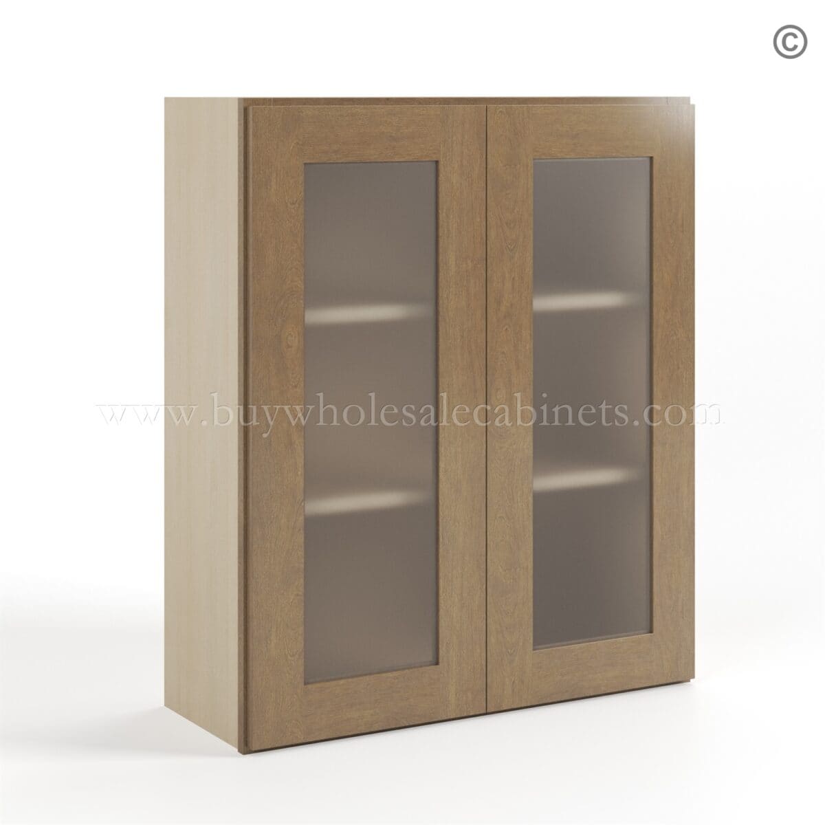 Rustic Wood Shaker 36" H Double Door Wall Cabinet with Glass Doors - Image 2