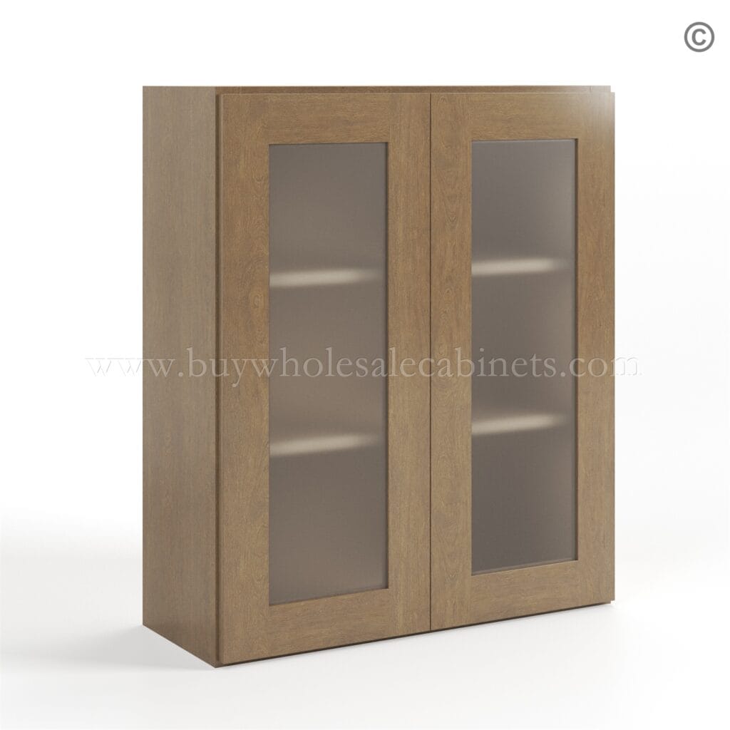 Rustic Wood Shaker 36 H Double Door Wall Cabinet with Glass Doors