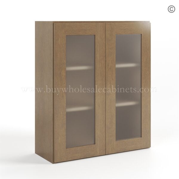Rustic Wood Shaker 36 H Double Door Wall Cabinet with Glass Doors