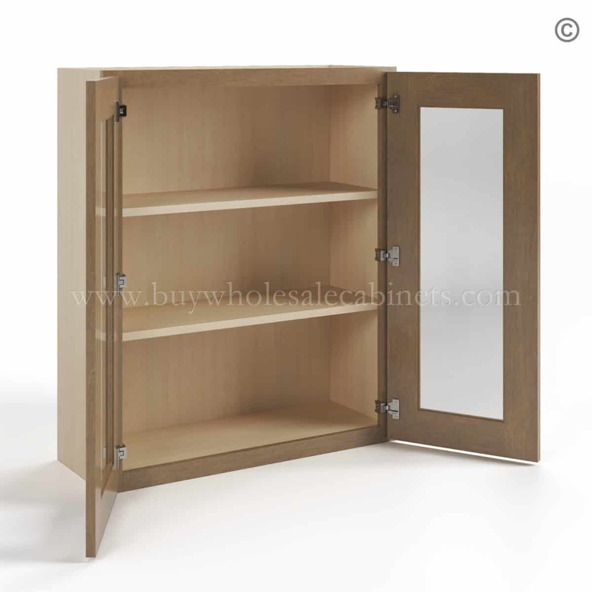Rustic Wood Shaker 36" H Double Door Wall Cabinet with Glass Doors - Image 3