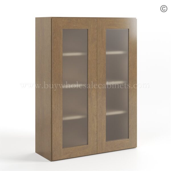 Rustic Wood Shaker 42 H Double Door Wall Cabinet with Glass Doors
