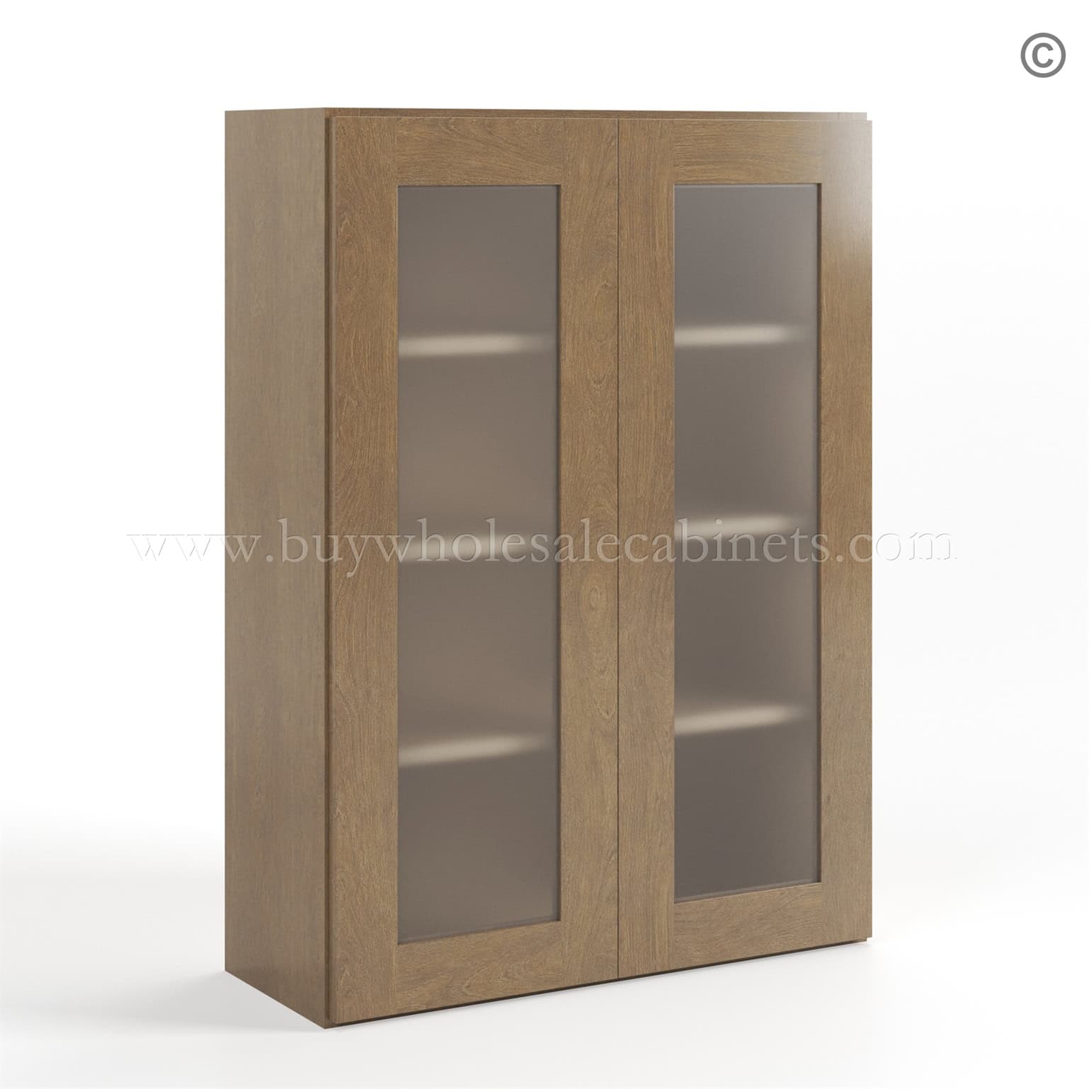 Rustic Wood Shaker 42 H Double Door Wall Cabinet with Glass Doors