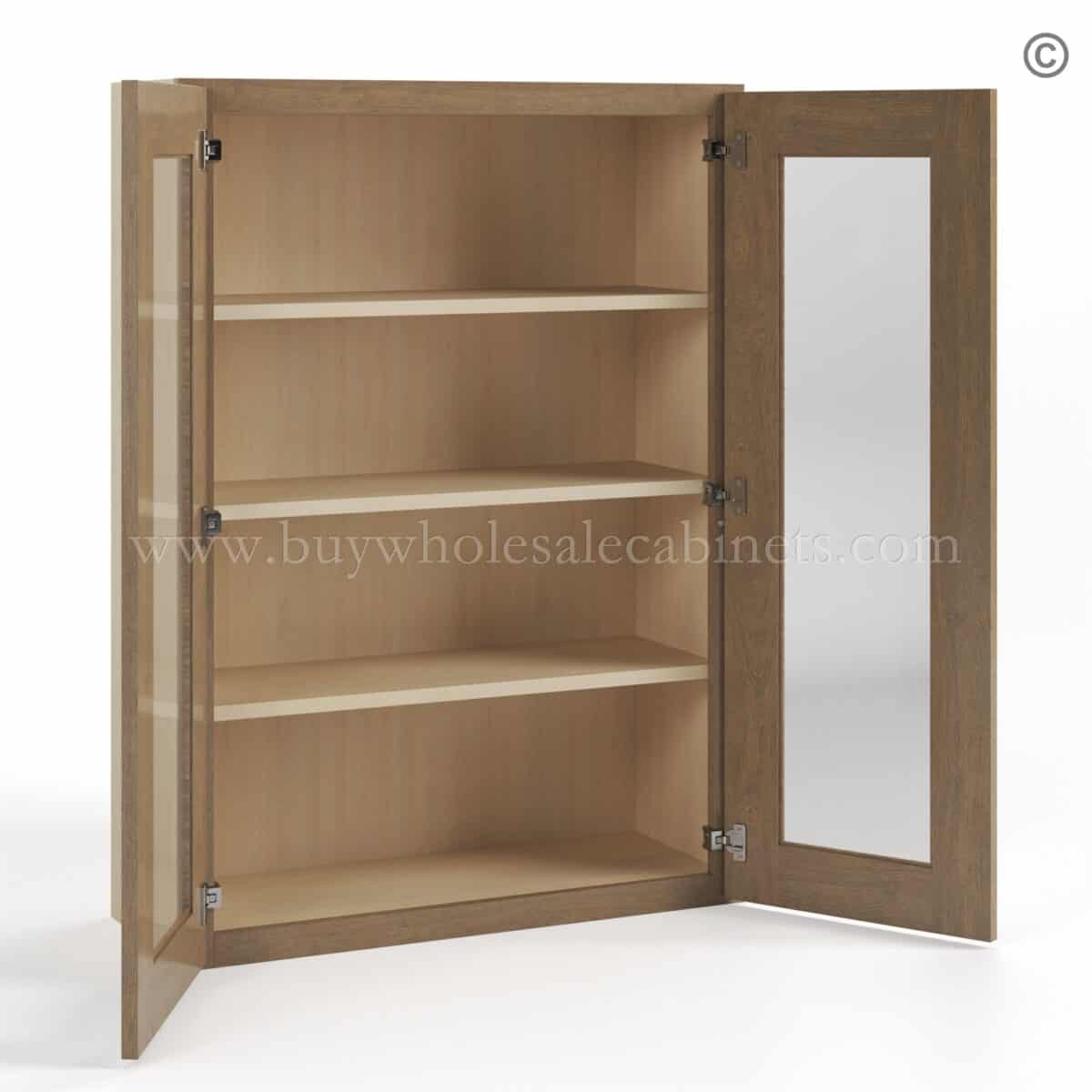 Rustic Wood Shaker 42" H Double Door Wall Cabinet with Glass Doors - Image 3