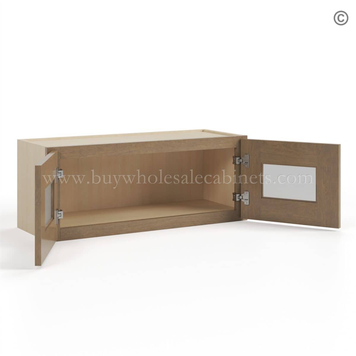 Rustic Wood Shaker 12" H Double Door Wall Cabinet with Glass Doors - Image 3