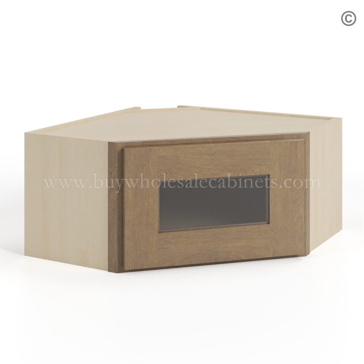 Rustic Wood Shaker 12"x 24" Diagonal Corner Wall Shelf with Glass Door - Image 2