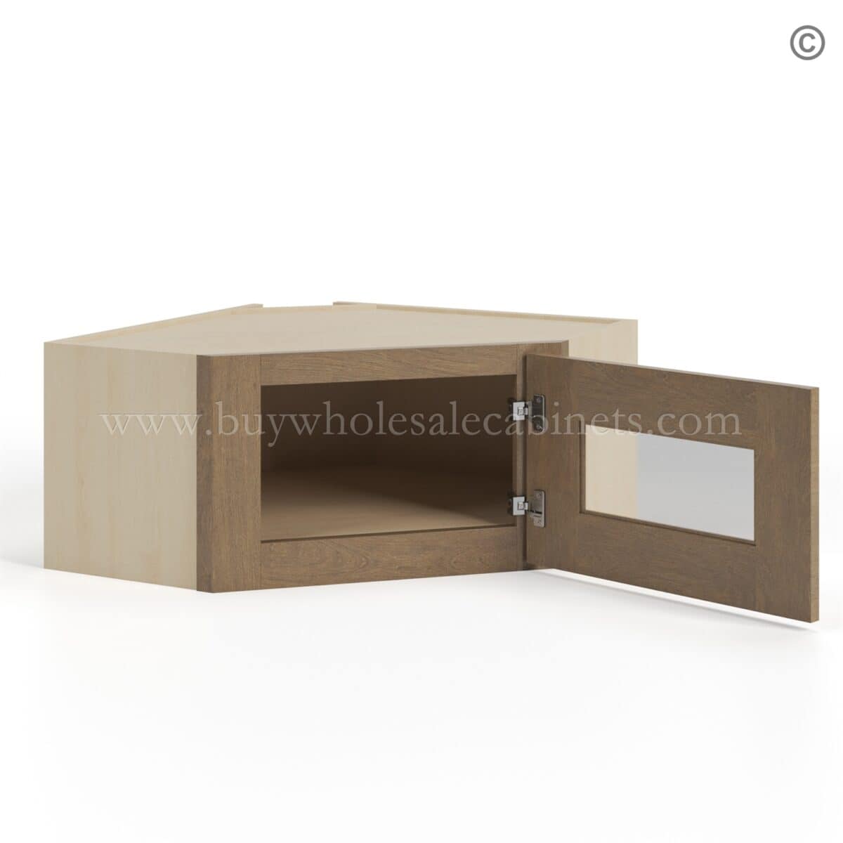 Rustic Wood Shaker 12"x 24" Diagonal Corner Wall Shelf with Glass Door - Image 3