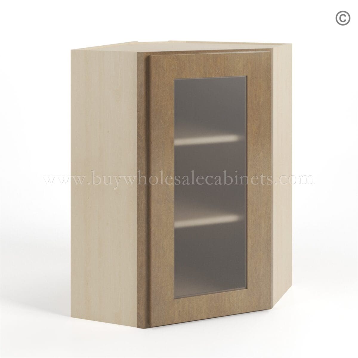 Rustic Wood Shaker 24" Diagonal Corner Wall Cabinet with Glass Door - Image 2