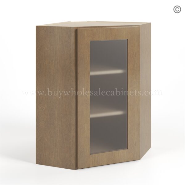 Rustic Wood Shaker 24 Diagonal Corner Wall Cabinet with Glass Door