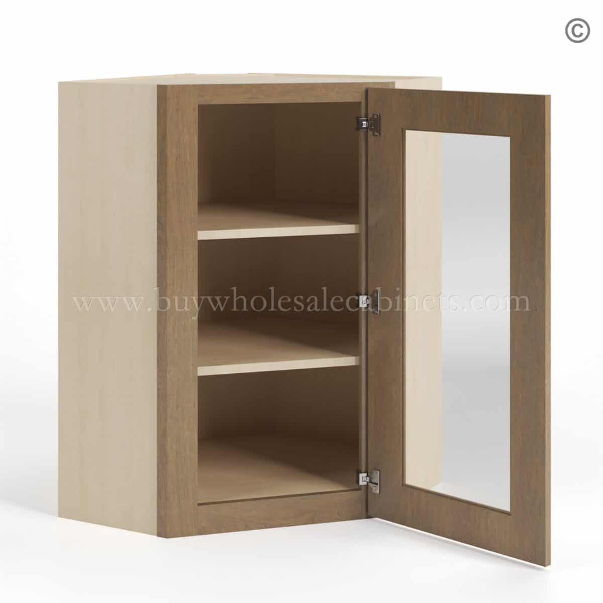 Rustic Wood Shaker 24" Diagonal Corner Wall Cabinet with Glass Door - Image 3