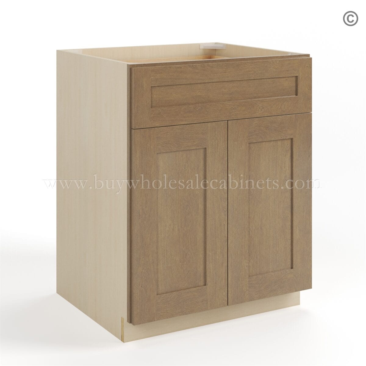 Rustic Wood Shaker Base Cabinet with Double Doors & Single Drawer - Image 2