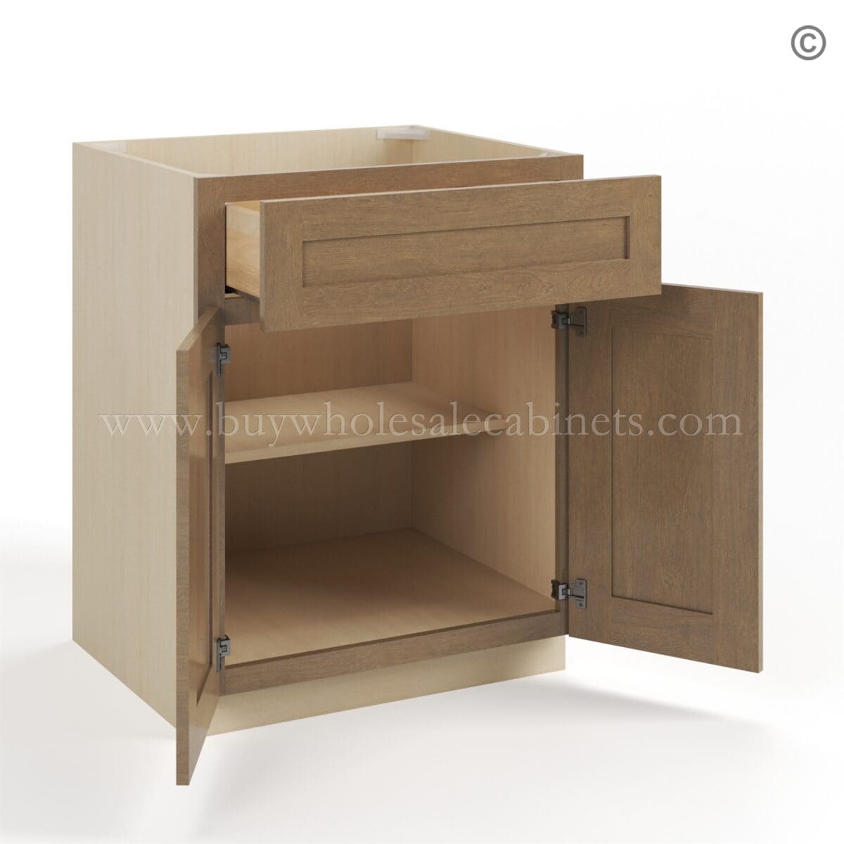 Rustic Wood Shaker Base Cabinet with Double Doors & Single Drawer - Image 3