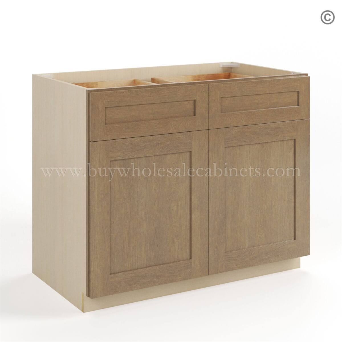 Rustic Wood Shaker Base Cabinet with Double Doors and Drawers - Image 2
