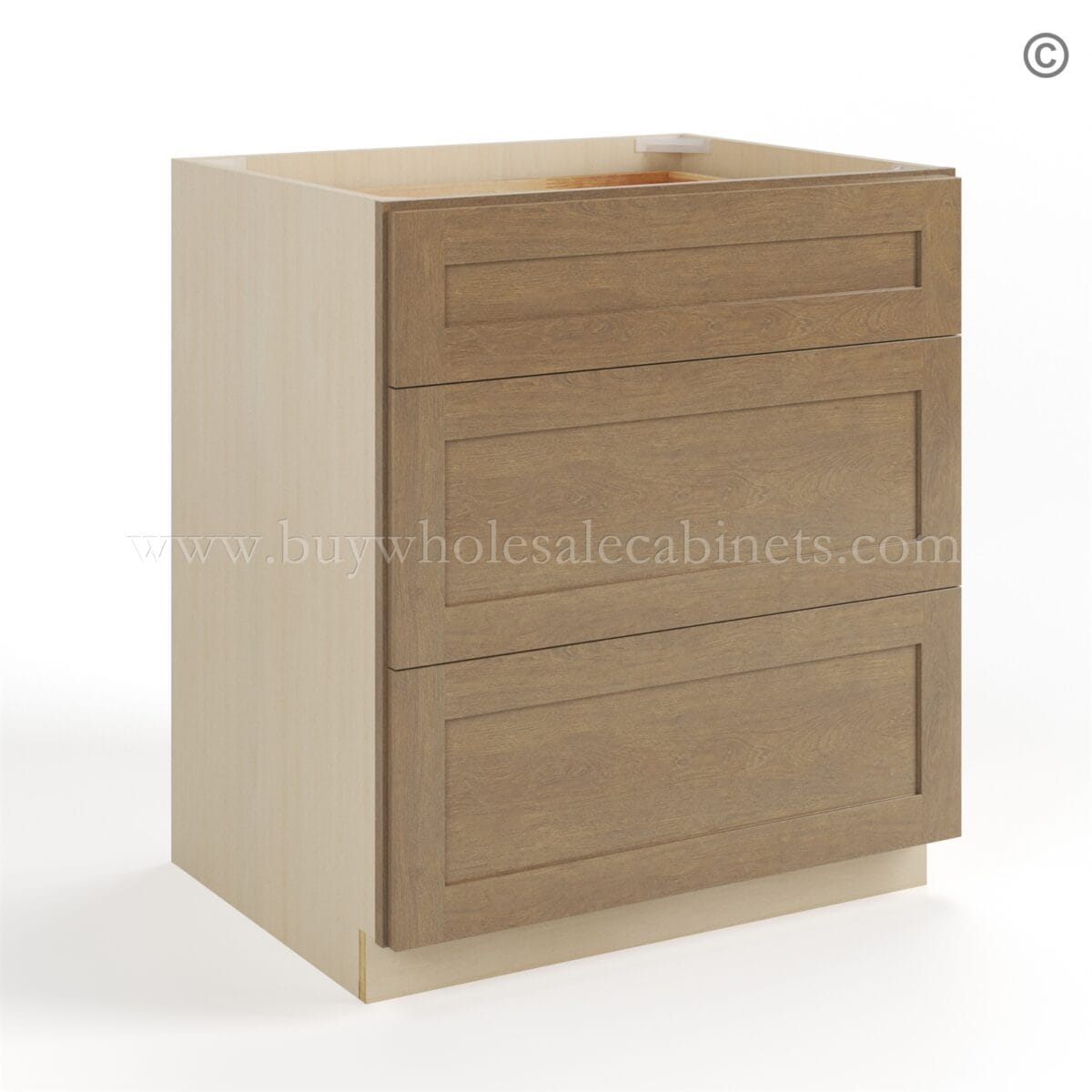 Rustic Wood Shaker Three Drawer Base - Image 2