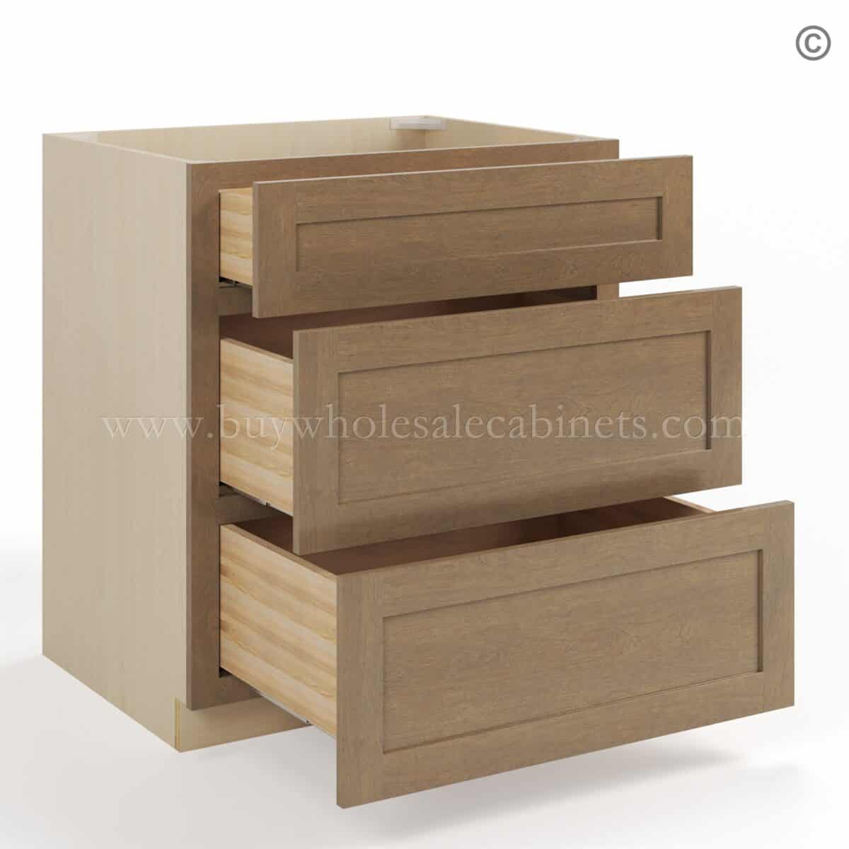 Rustic Wood Shaker Three Drawer Base - Image 3