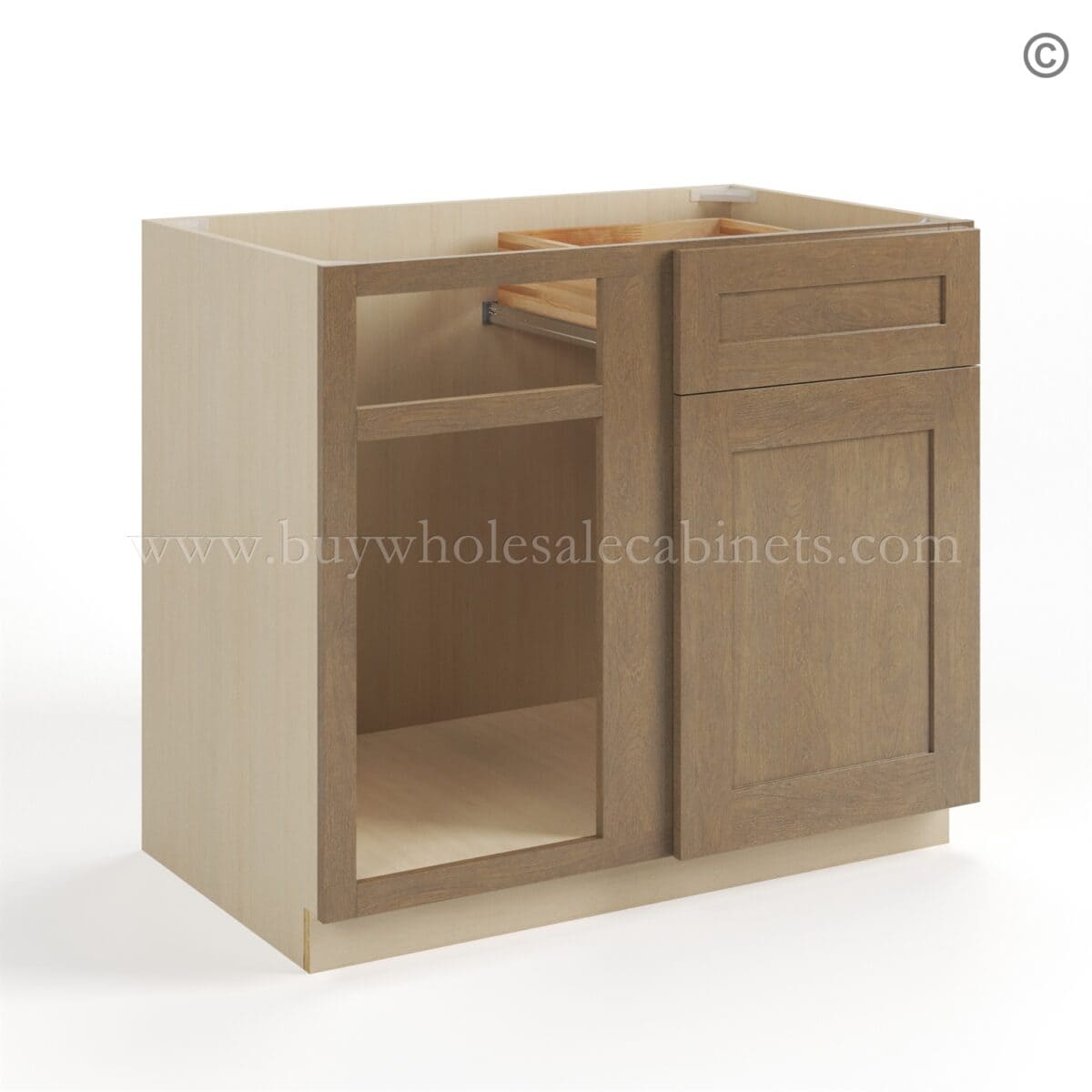 Rustic Wood Shaker Blind Corner Base Cabinet (L/R interchangeable) - Image 2