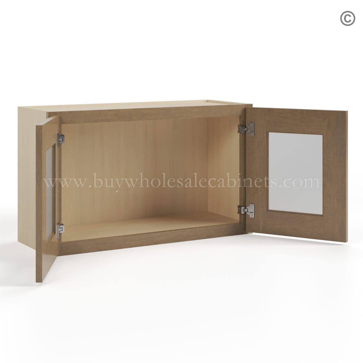 Rustic Wood Shaker 18" H Double Door Wall Cabinet With Glass Doors - Image 3