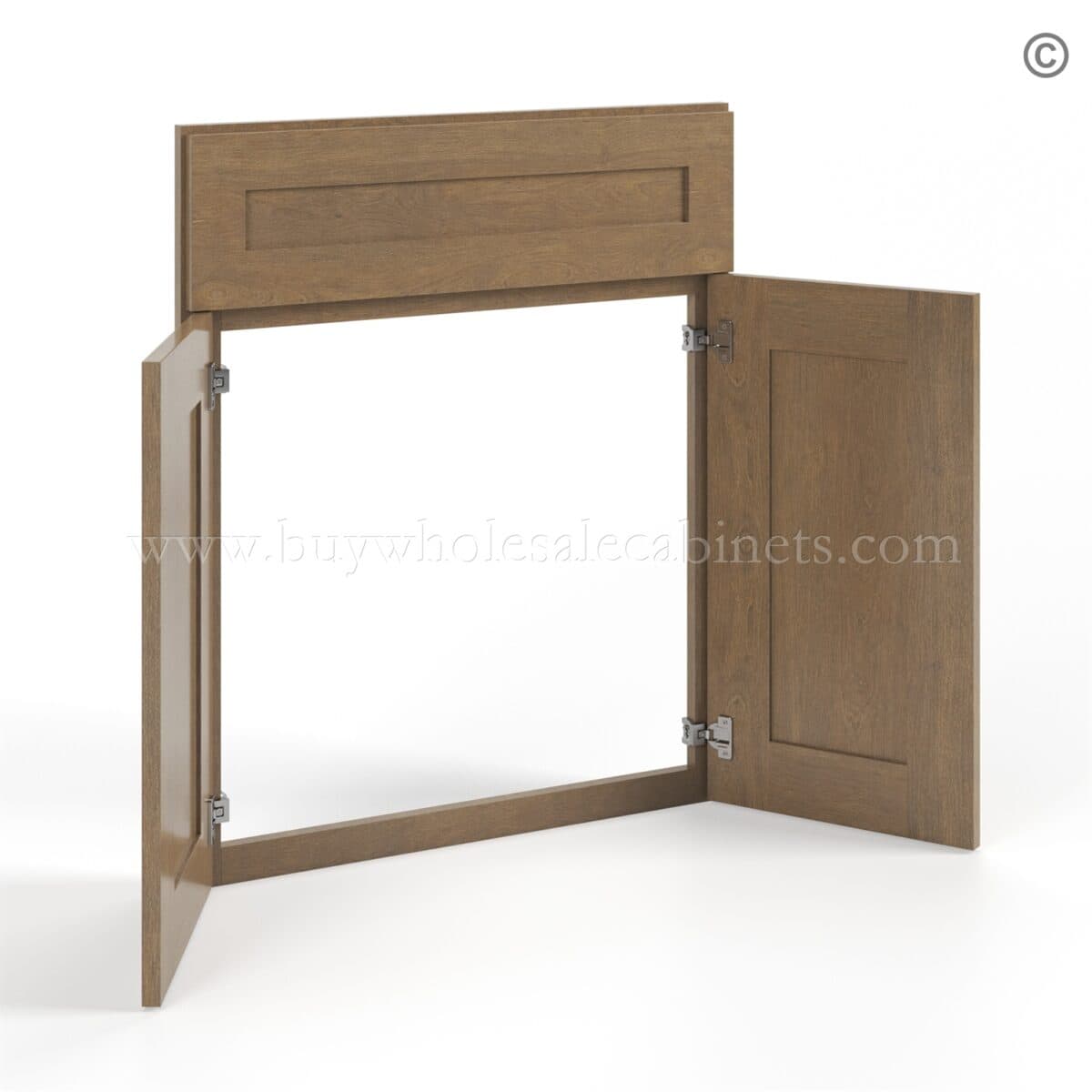Rustic Wood Shaker Corner Sink Base Front - Image 2