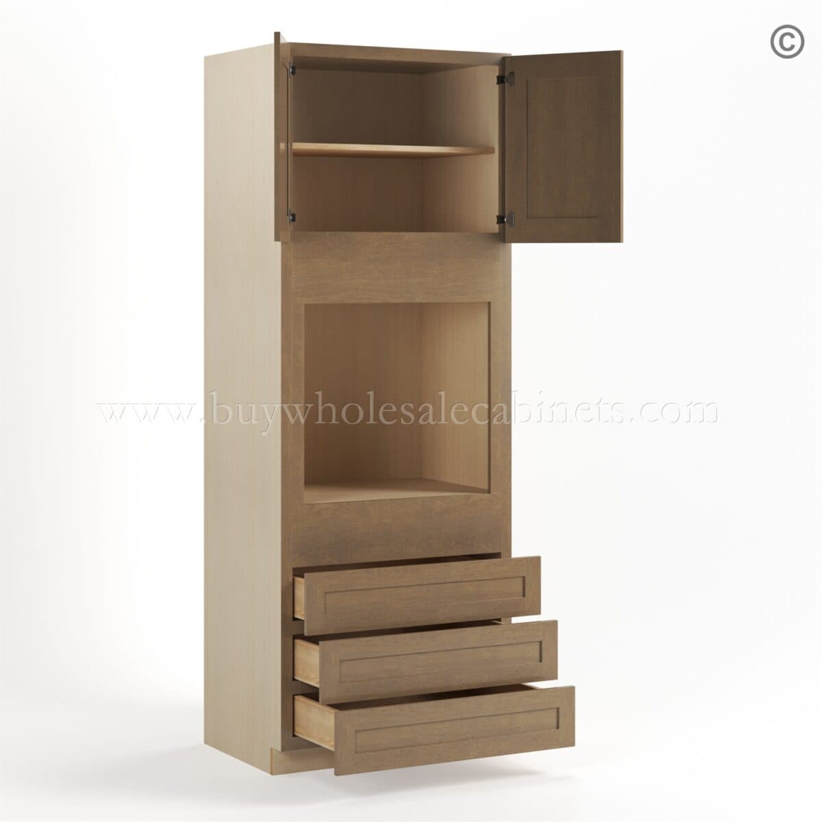 Rustic Wood Shaker 33" W Oven Pantry Cabinet - Image 3