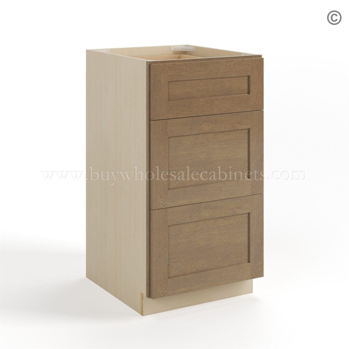 Rustic Wood Shaker Vanity Three Drawer Base Cabinet - Image 2