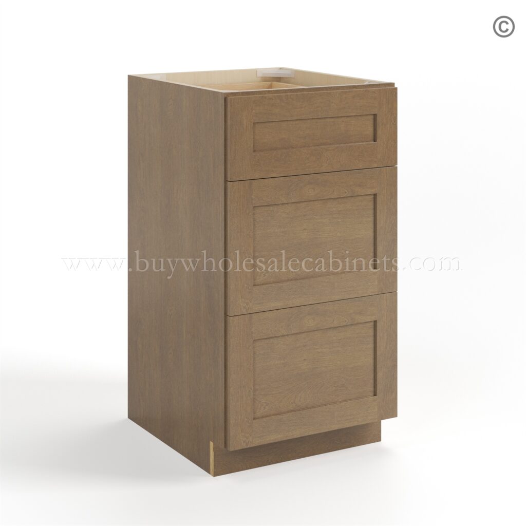 Rustic Wood Shaker Vanity Three Drawer Base Cabinet