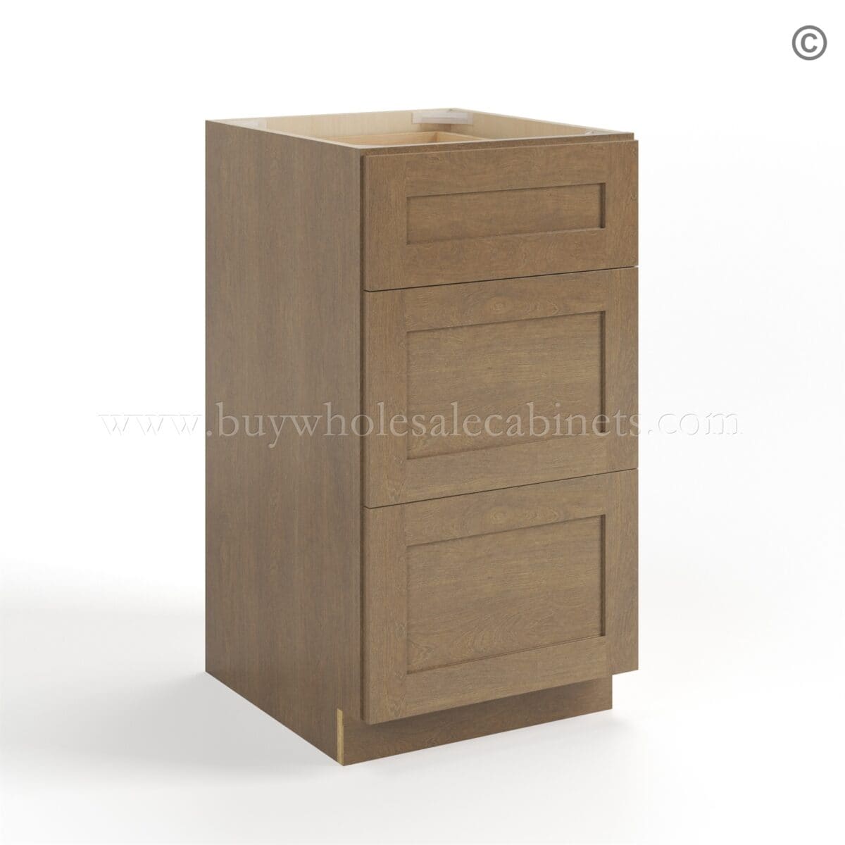Rustic Wood Shaker Vanity Three Drawer Base Cabinet