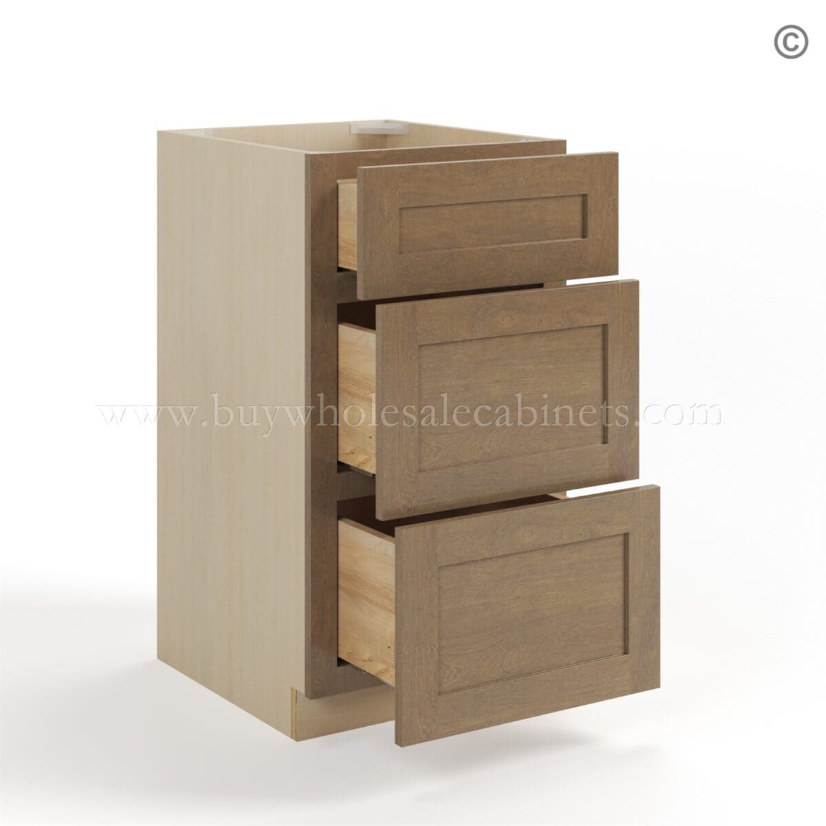 Rustic Wood Shaker Vanity Three Drawer Base Cabinet - Image 3