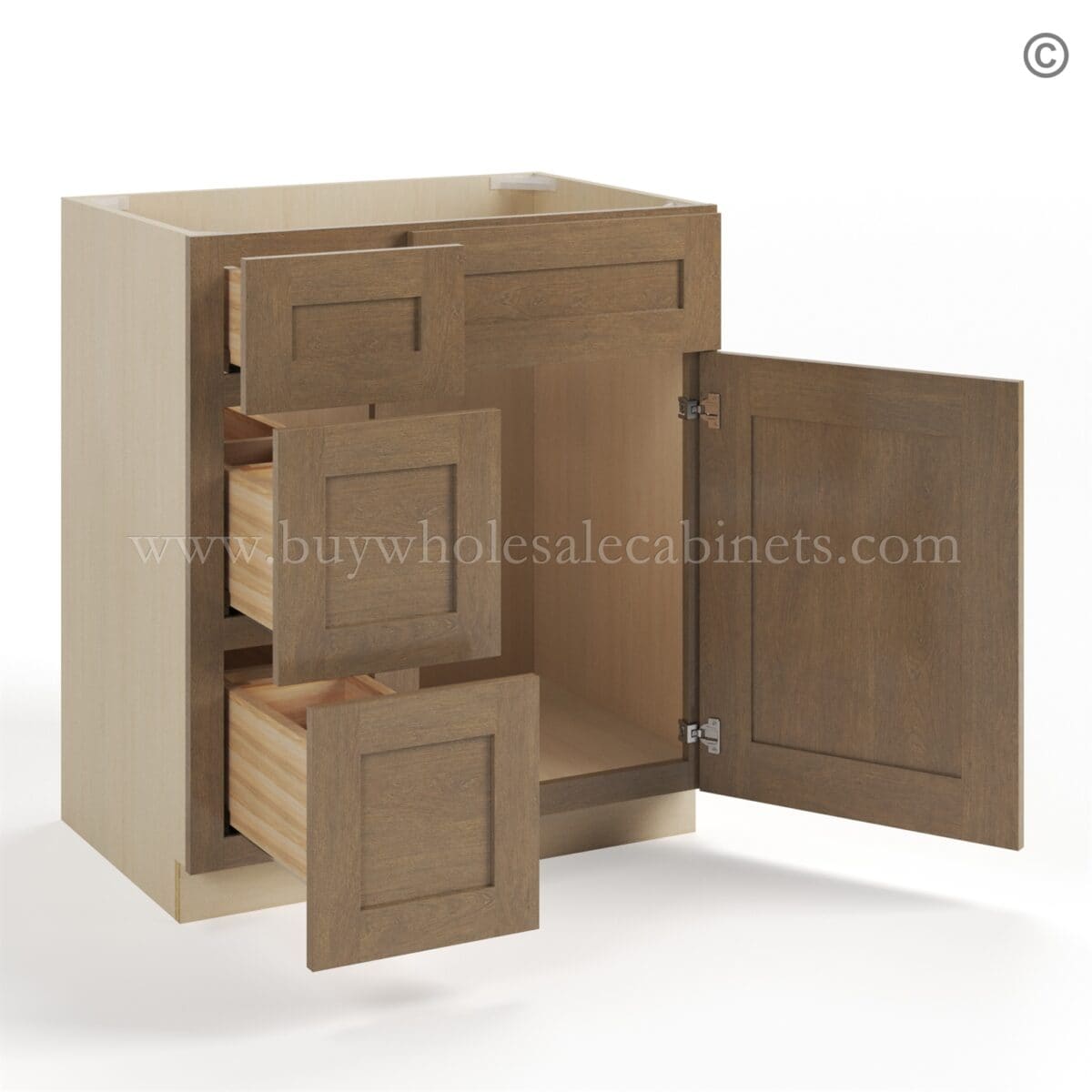 Rustic Wood Shaker 30" W Vanity Combo with Drawers - Image 3
