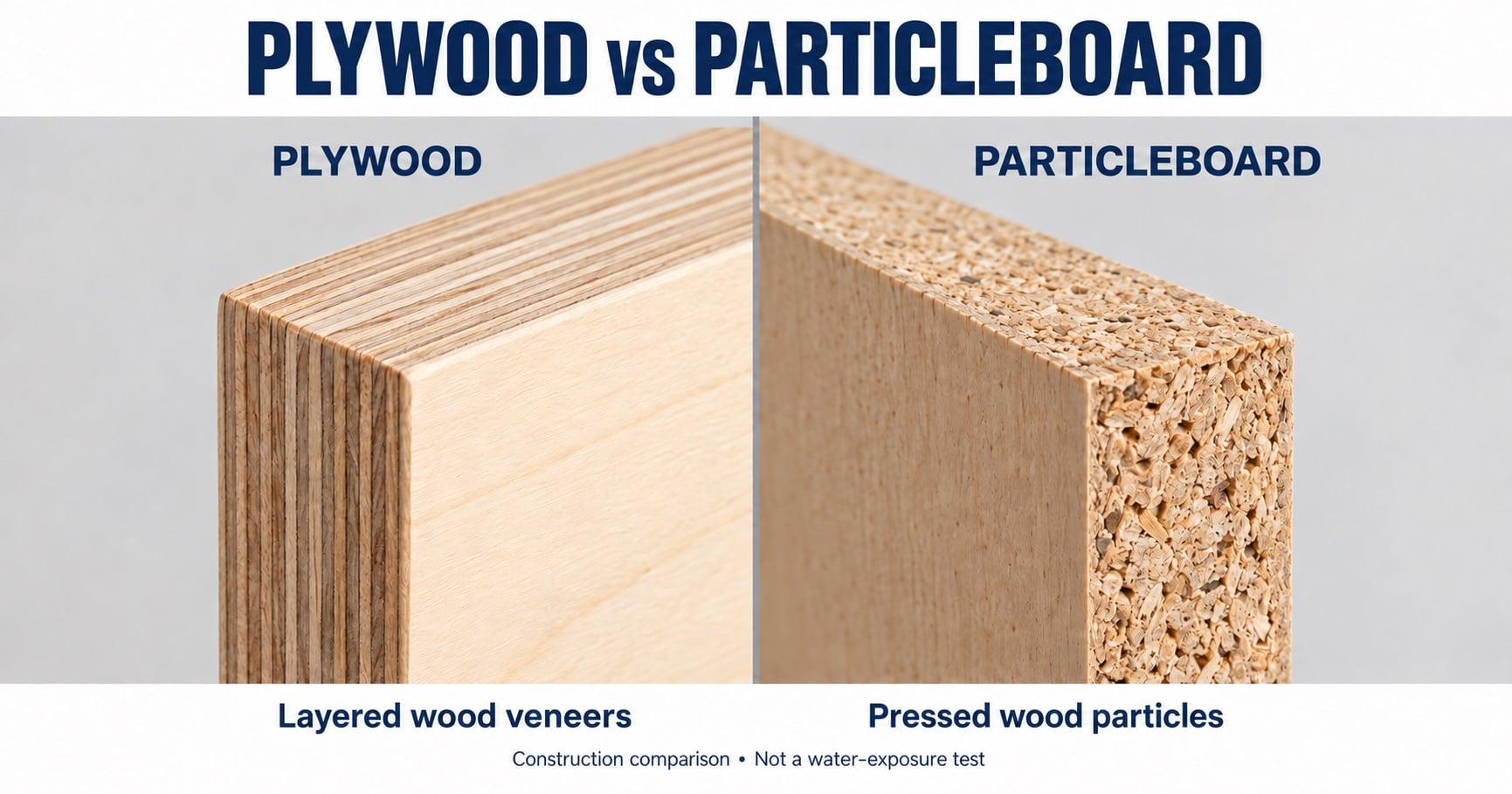 Layered plywood and pressed-particle board construction comparison