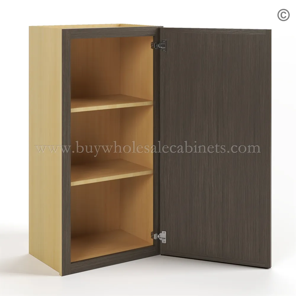 12-slim-amber-oak-shaker-wall-cabinet-single-door-36h-open-w1836 Slim Amber Oak Shaker 36"H Single Door Wall Cabinet - Image 3