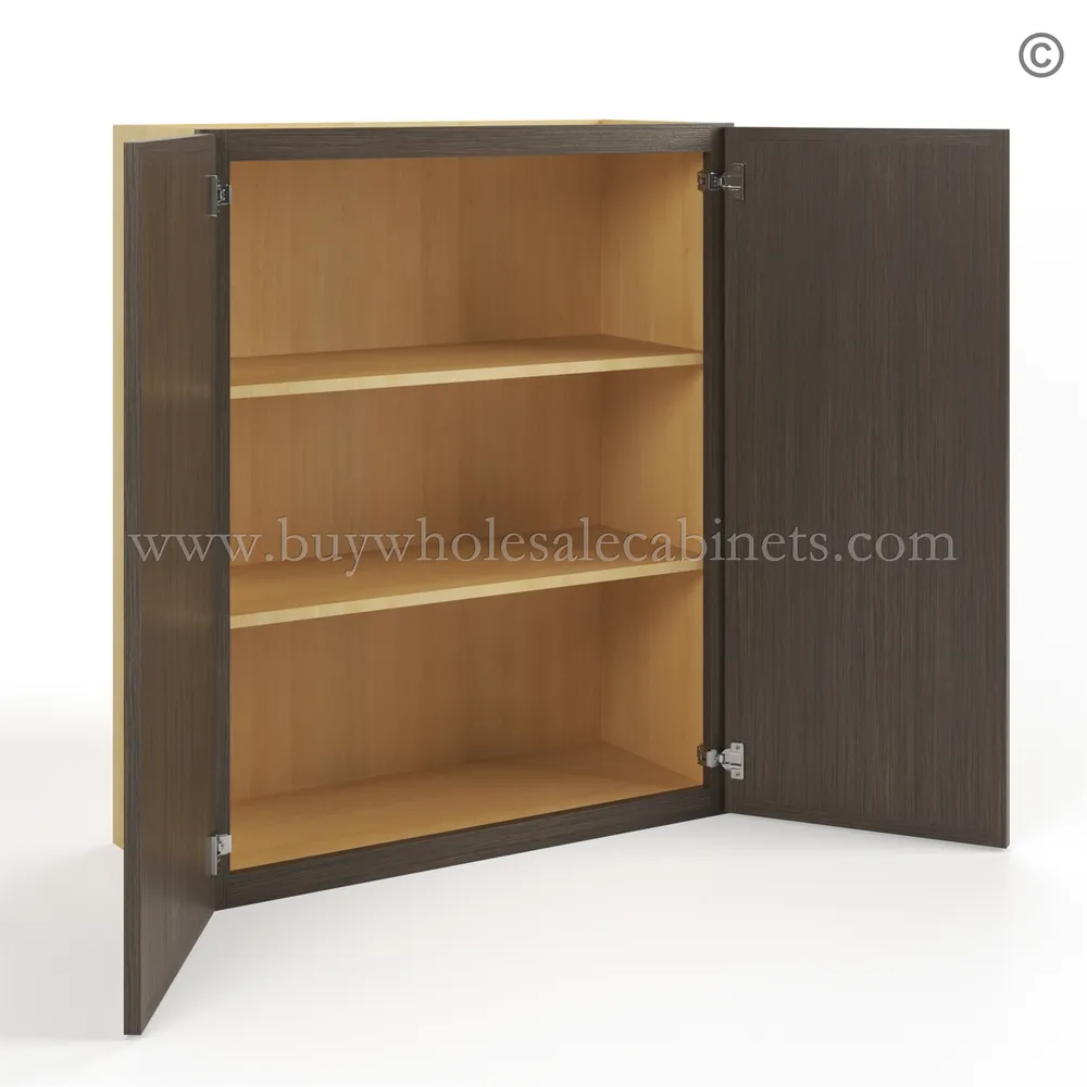 14-slim-amber-oak-shaker-wall-cabinet-double-doors-36h-open-w3036 Slim Amber Oak Shaker 36"H Double Door Wall Cabinet - Image 3