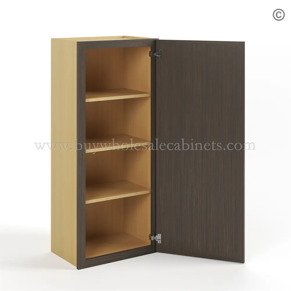 16-slim-amber-oak-shaker-wall-cabinet-single-door-42h-open-w1842 Slim Amber Oak Shaker 42"H Single Door Wall Cabinet - Image 3