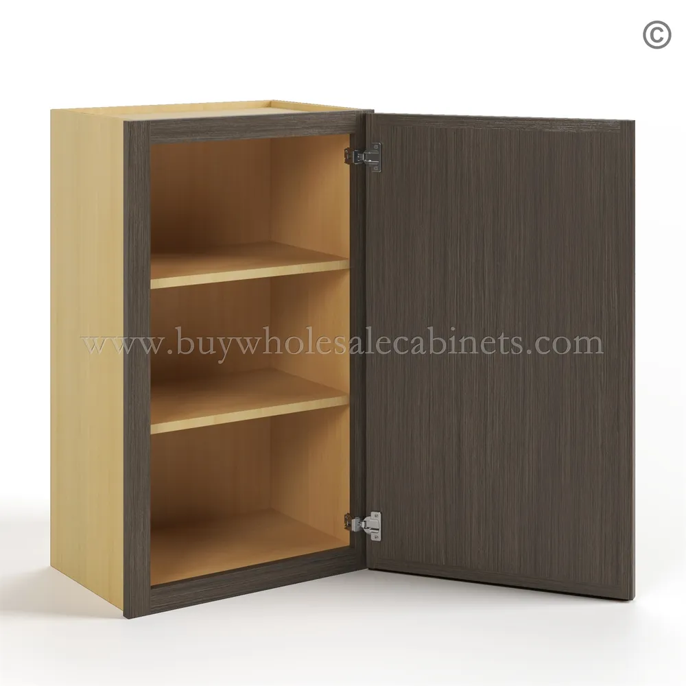 8-slim-amber-oak-shaker-wall-cabinet-single-door-30h-open-w1830 Slim Amber Oak Shaker 30"H Single Door Wall Cabinet - Image 3