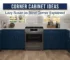 Corner cabinet ideas guide cover: U-shaped kitchen with navy blue shaker cabinets on both corners